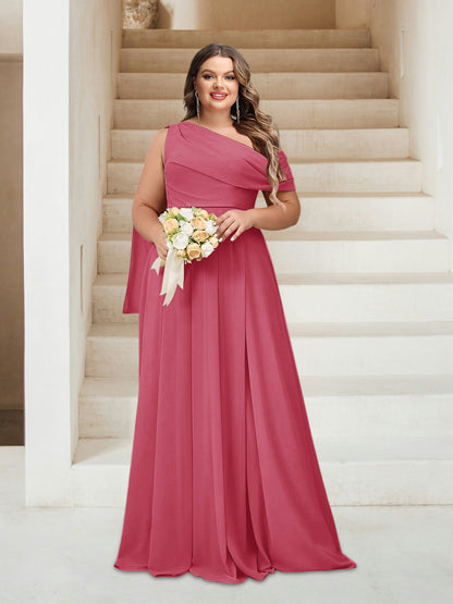 Robes de Demoiselle d'Honneur Grande Taille Coupe A-Line/Princess Asymétrique Longueur Au Sol Sans Manches