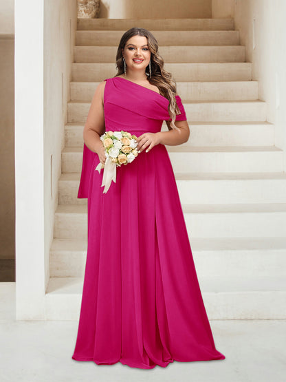 Robes de Demoiselle d'Honneur Grande Taille Coupe A-Line/Princess Asymétrique Longueur Au Sol Sans Manches