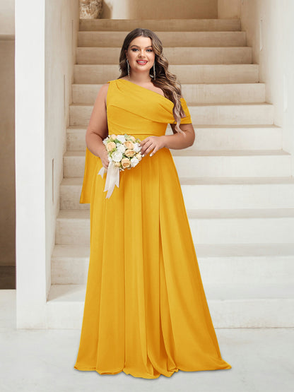 Robes de Demoiselle d'Honneur Grande Taille Coupe A-Line/Princess Asymétrique Longueur Au Sol Sans Manches