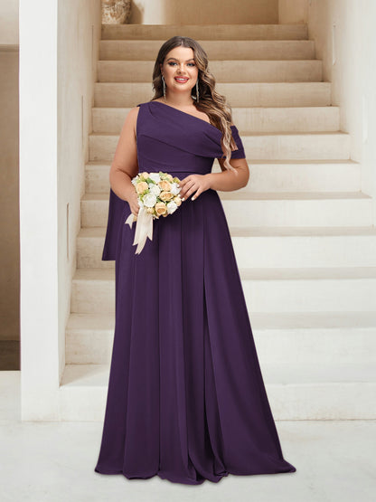 Robes de Demoiselle d'Honneur Grande Taille Coupe A-Line/Princess Asymétrique Longueur Au Sol Sans Manches