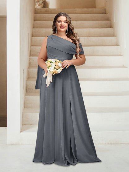 Robes de Demoiselle d'Honneur Grande Taille Coupe A-Line/Princess Asymétrique Longueur Au Sol Sans Manches