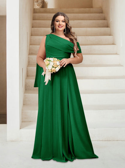Robes de Demoiselle d'Honneur Grande Taille Coupe A-Line/Princess Asymétrique Longueur Au Sol Sans Manches