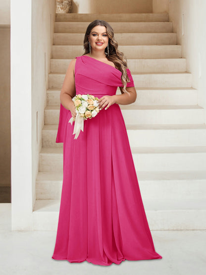 Robes de Demoiselle d'Honneur Grande Taille Coupe A-Line/Princess Asymétrique Longueur Au Sol Sans Manches