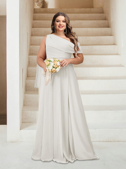 Robes de Demoiselle d'Honneur Grande Taille Coupe A-Line/Princess Asymétrique Longueur Au Sol Sans Manches