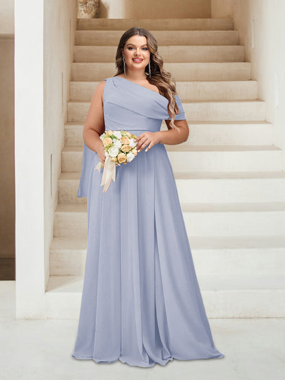 Robes de Demoiselle d'Honneur Grande Taille Coupe A-Line/Princess Asymétrique Longueur Au Sol Sans Manches