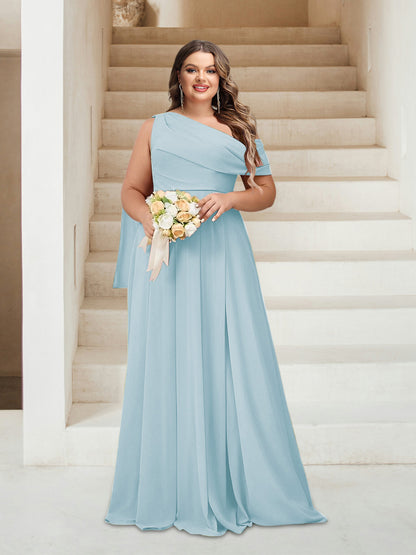 Robes de Demoiselle d'Honneur Grande Taille Coupe A-Line/Princess Asymétrique Longueur Au Sol Sans Manches