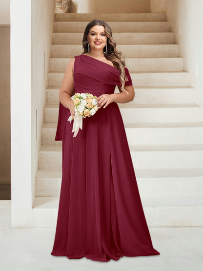 Robes de Demoiselle d'Honneur Grande Taille Coupe A-Line/Princess Asymétrique Longueur Au Sol Sans Manches