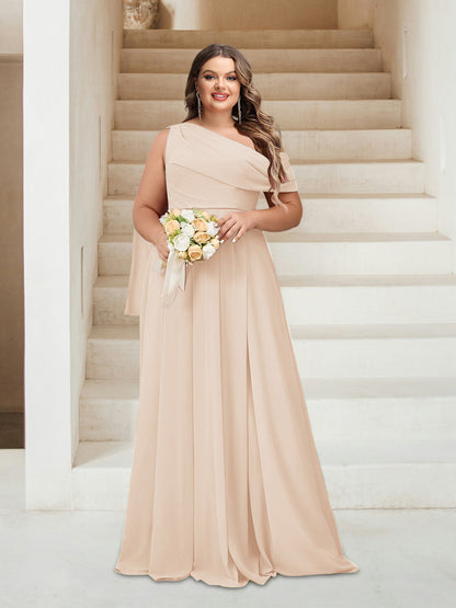 Robes de Demoiselle d'Honneur Grande Taille Coupe A-Line/Princess Asymétrique Longueur Au Sol Sans Manches