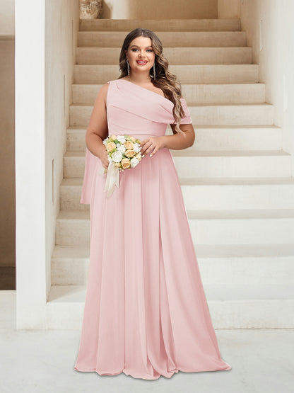 Robes de Demoiselle d'Honneur Grande Taille Coupe A-Line/Princess Asymétrique Longueur Au Sol Sans Manches