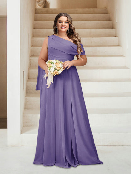 Robes de Demoiselle d'Honneur Grande Taille Coupe A-Line/Princess Asymétrique Longueur Au Sol Sans Manches