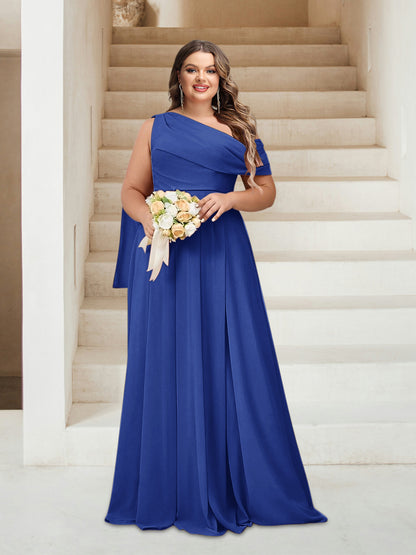 Robes de Demoiselle d'Honneur Grande Taille Coupe A-Line/Princess Asymétrique Longueur Au Sol Sans Manches