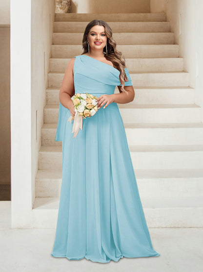 Robes de Demoiselle d'Honneur Grande Taille Coupe A-Line/Princess Asymétrique Longueur Au Sol Sans Manches