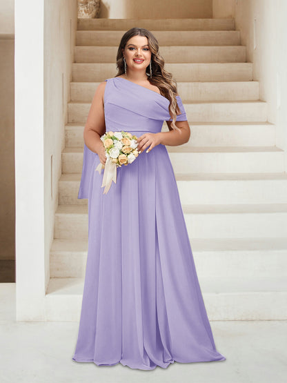 Robes de Demoiselle d'Honneur Grande Taille Coupe A-Line/Princess Asymétrique Longueur Au Sol Sans Manches