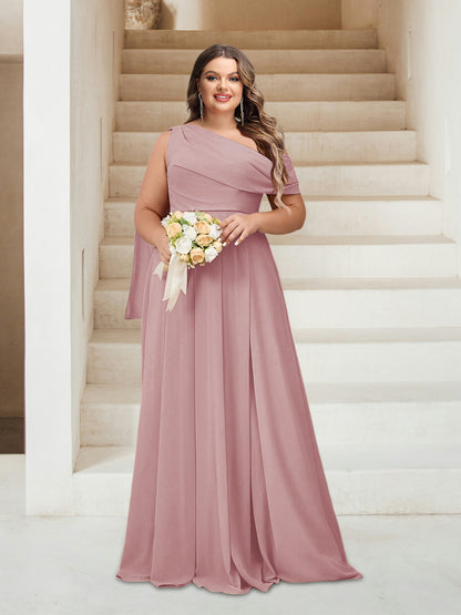 Robes de Demoiselle d'Honneur Grande Taille Coupe A-Line/Princess Asymétrique Longueur Au Sol Sans Manches