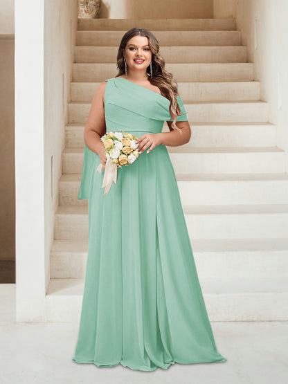 Robes de Demoiselle d'Honneur Grande Taille Coupe A-Line/Princess Asymétrique Longueur Au Sol Sans Manches