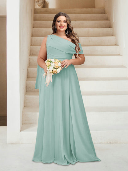 Robes de Demoiselle d'Honneur Grande Taille Coupe A-Line/Princess Asymétrique Longueur Au Sol Sans Manches
