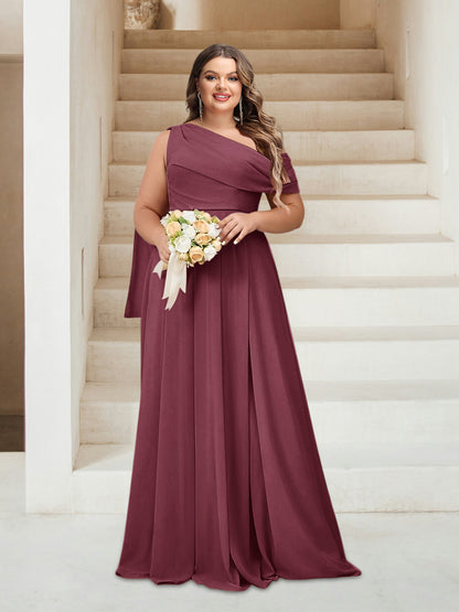 Robes de Demoiselle d'Honneur Grande Taille Coupe A-Line/Princess Asymétrique Longueur Au Sol Sans Manches