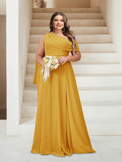 Robes de Demoiselle d'Honneur Grande Taille Coupe A-Line/Princess Asymétrique Longueur Au Sol Sans Manches