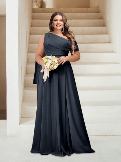Robes de Demoiselle d'Honneur Grande Taille Coupe A-Line/Princess Asymétrique Longueur Au Sol Sans Manches