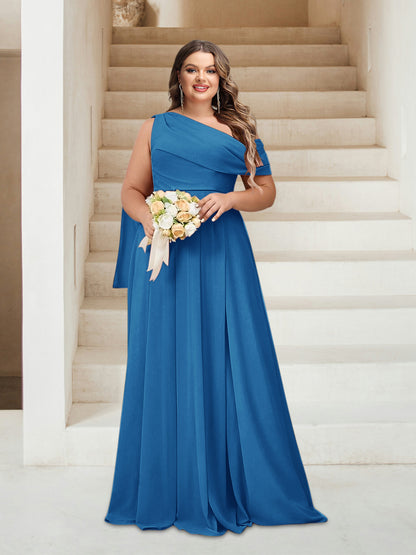 Robes de Demoiselle d'Honneur Grande Taille Coupe A-Line/Princess Asymétrique Longueur Au Sol Sans Manches