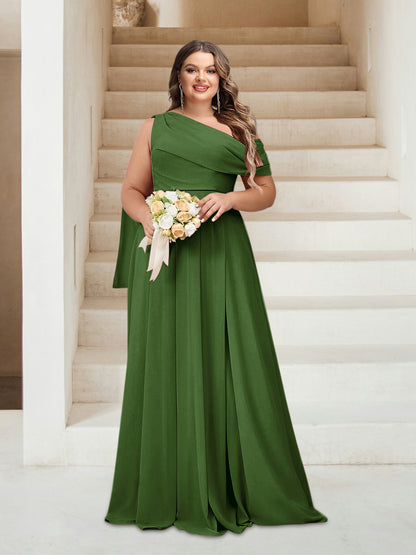 Robes de Demoiselle d'Honneur Grande Taille Coupe A-Line/Princess Asymétrique Longueur Au Sol Sans Manches