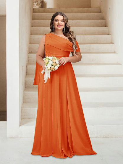 Robes de Demoiselle d'Honneur Grande Taille Coupe A-Line/Princess Asymétrique Longueur Au Sol Sans Manches