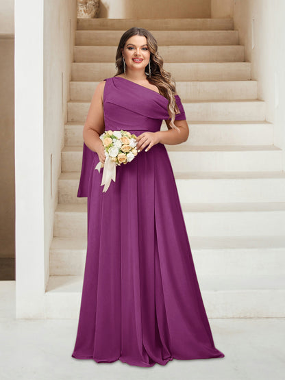 Robes de Demoiselle d'Honneur Grande Taille Coupe A-Line/Princess Asymétrique Longueur Au Sol Sans Manches