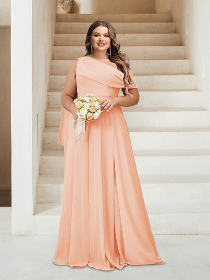 Robes de Demoiselle d'Honneur Grande Taille Coupe A-Line/Princess Asymétrique Longueur Au Sol Sans Manches