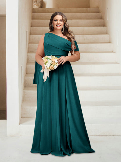 Robes de Demoiselle d'Honneur Grande Taille Coupe A-Line/Princess Asymétrique Longueur Au Sol Sans Manches