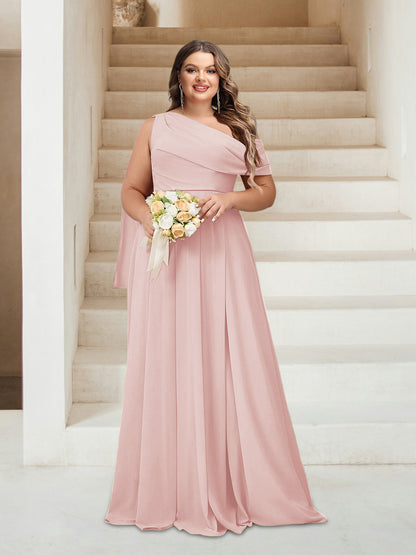 Robes de Demoiselle d'Honneur Grande Taille Coupe A-Line/Princess Asymétrique Longueur Au Sol Sans Manches
