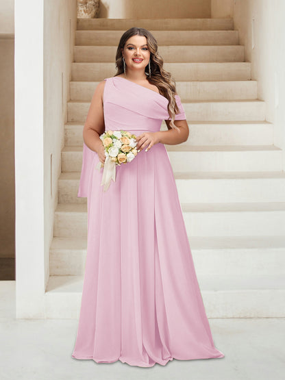 Robes de Demoiselle d'Honneur Grande Taille Coupe A-Line/Princess Asymétrique Longueur Au Sol Sans Manches