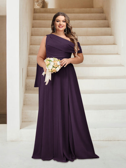 Robes de Demoiselle d'Honneur Grande Taille Coupe A-Line/Princess Asymétrique Longueur Au Sol Sans Manches