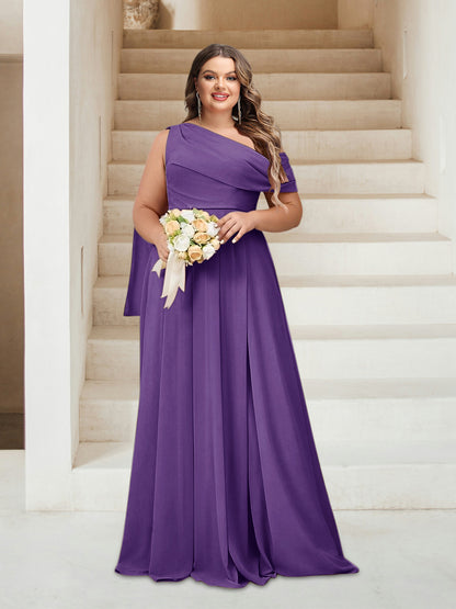Robes de Demoiselle d'Honneur Grande Taille Coupe A-Line/Princess Asymétrique Longueur Au Sol Sans Manches