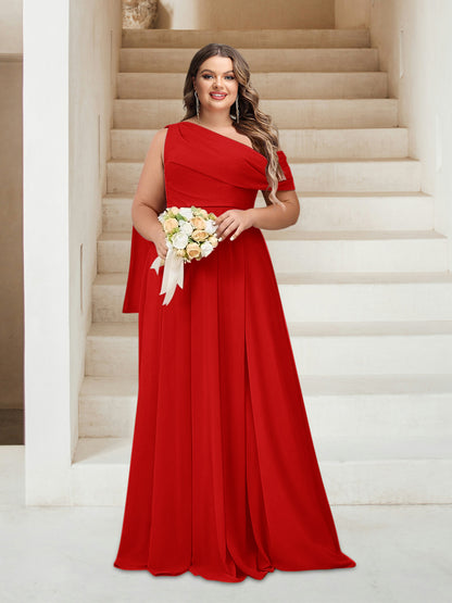 Robes de Demoiselle d'Honneur Grande Taille Coupe A-Line/Princess Asymétrique Longueur Au Sol Sans Manches