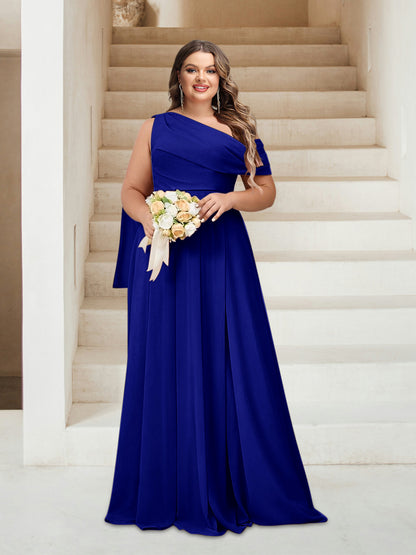 Robes de Demoiselle d'Honneur Grande Taille Coupe A-Line/Princess Asymétrique Longueur Au Sol Sans Manches