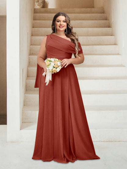 Robes de Demoiselle d'Honneur Grande Taille Coupe A-Line/Princess Asymétrique Longueur Au Sol Sans Manches