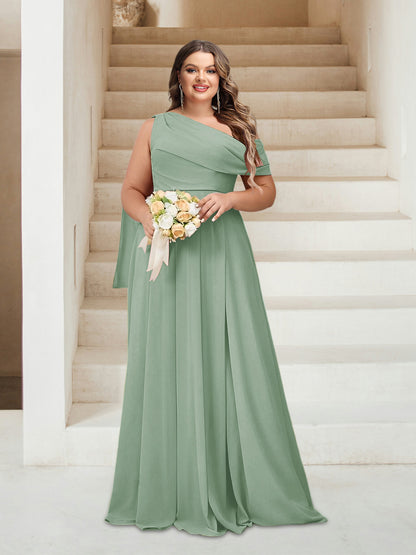 Robes de Demoiselle d'Honneur Grande Taille Coupe A-Line/Princess Asymétrique Longueur Au Sol Sans Manches
