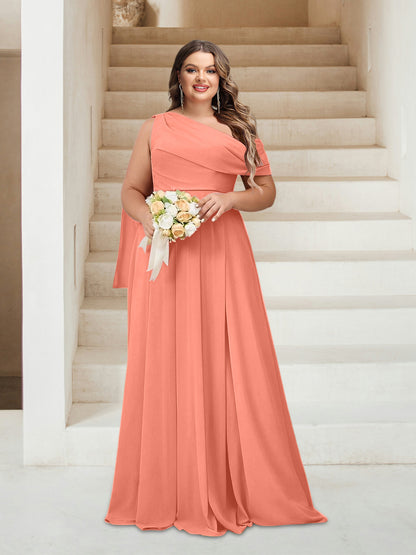 Robes de Demoiselle d'Honneur Grande Taille Coupe A-Line/Princess Asymétrique Longueur Au Sol Sans Manches