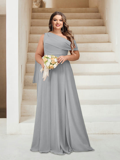 Robes de Demoiselle d'Honneur Grande Taille Coupe A-Line/Princess Asymétrique Longueur Au Sol Sans Manches