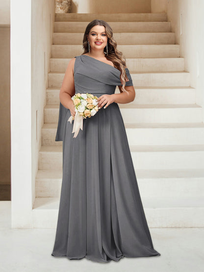 Robes de Demoiselle d'Honneur Grande Taille Coupe A-Line/Princess Asymétrique Longueur Au Sol Sans Manches