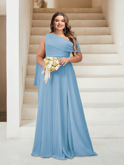 Robes de Demoiselle d'Honneur Grande Taille Coupe A-Line/Princess Asymétrique Longueur Au Sol Sans Manches