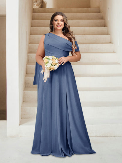 Robes de Demoiselle d'Honneur Grande Taille Coupe A-Line/Princess Asymétrique Longueur Au Sol Sans Manches