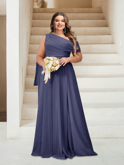 Robes de Demoiselle d'Honneur Grande Taille Coupe A-Line/Princess Asymétrique Longueur Au Sol Sans Manches