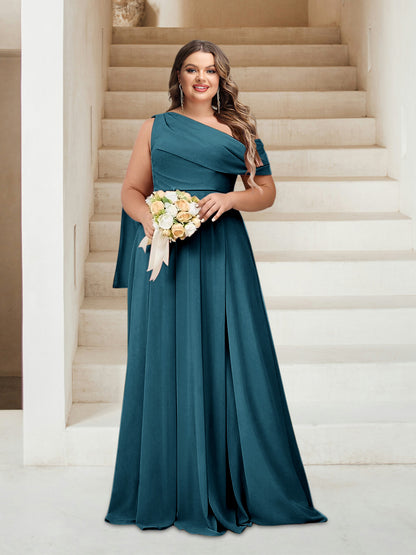 Robes de Demoiselle d'Honneur Grande Taille Coupe A-Line/Princess Asymétrique Longueur Au Sol Sans Manches