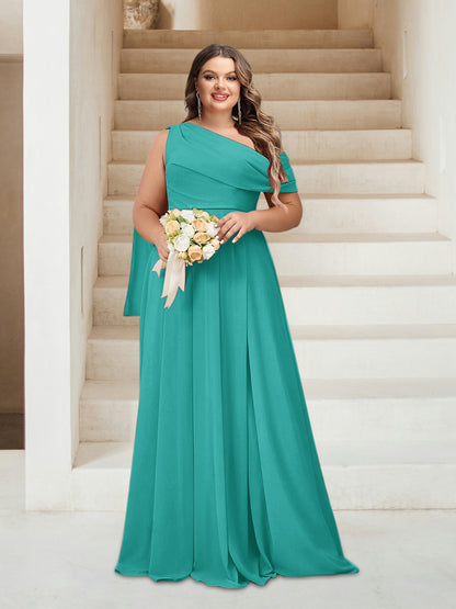 Robes de Demoiselle d'Honneur Grande Taille Coupe A-Line/Princess Asymétrique Longueur Au Sol Sans Manches