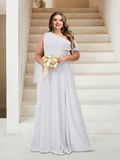 Robes de Demoiselle d'Honneur Grande Taille Coupe A-Line/Princess Asymétrique Longueur Au Sol Sans Manches