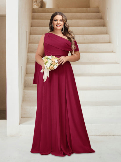 Robes de Demoiselle d'Honneur Grande Taille Coupe A-Line/Princess Asymétrique Longueur Au Sol Sans Manches