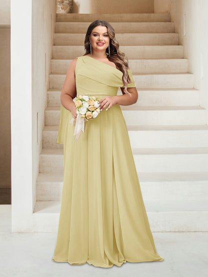 Robes de Demoiselle d'Honneur Grande Taille Coupe A-Line/Princess Asymétrique Longueur Au Sol Sans Manches