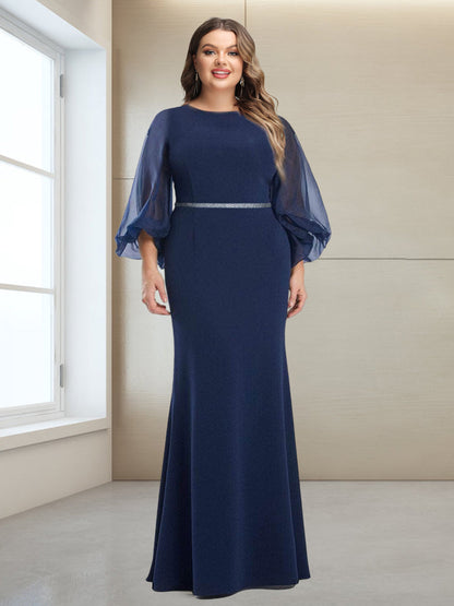 Robe de Mère de la Mariée Grande Taille, Coupe Sirène/Trompette, Manches 3/4, Longueur au Sol