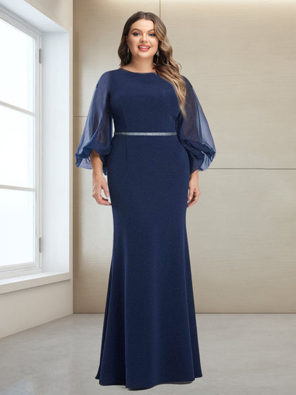 Robe de Mère de la Mariée Grande Taille, Coupe Sirène/Trompette, Manches 3/4, Longueur au Sol